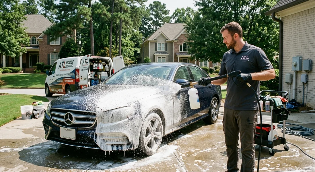 Detailer with their van · working a car